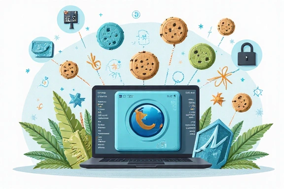 Illustration of various cookies and data privacy symbols