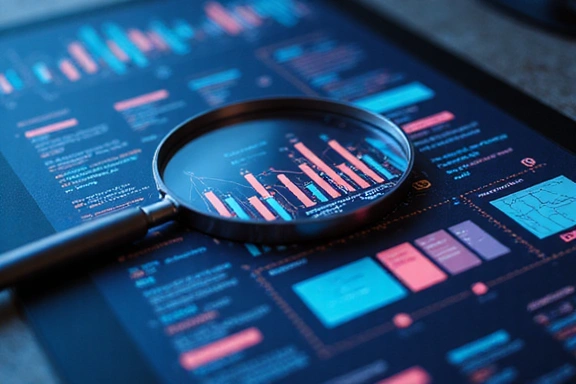 Magnifying glass examining website data and user activity