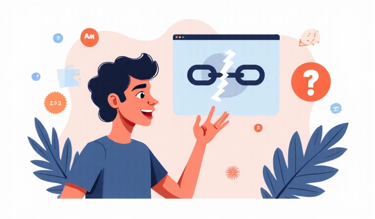 A confused person looking at a broken link, representing a 404 error page.