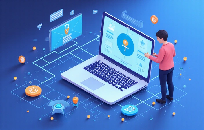 Illustration of a user navigating through secure websites
