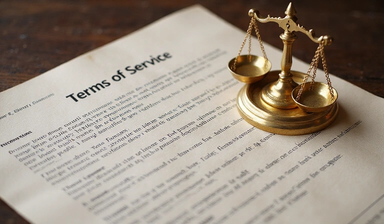 Illustration of legal document with scales of justice